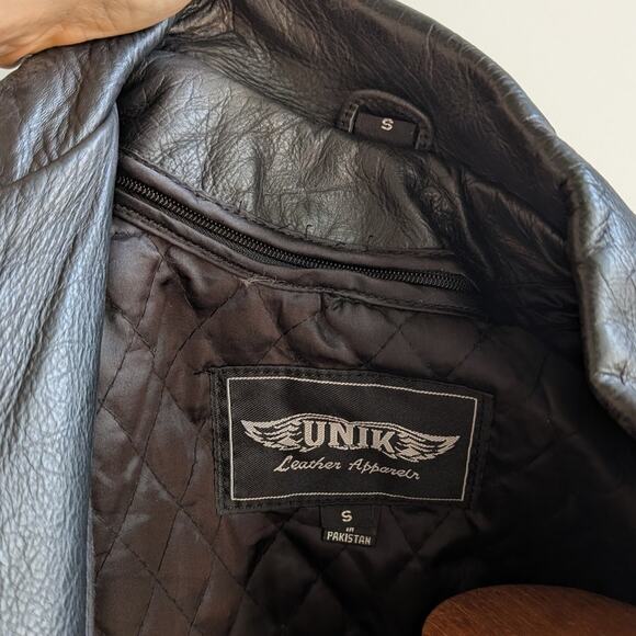 Vintage Black Leather Biker Jacket Fringe Sexy Moto Cowgirl Western Coat Small - Picture 10 of 12